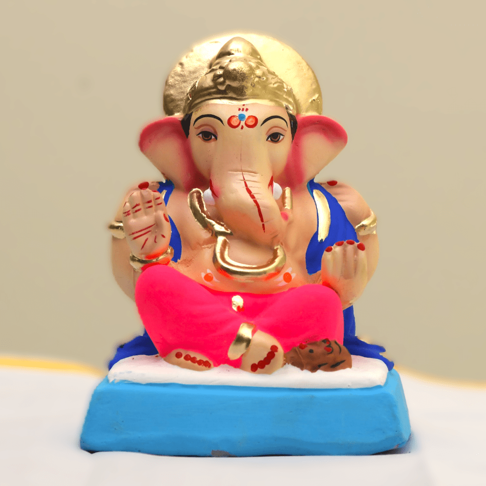 Eco-Friendly 6" Ganesh Immersion Idol Gold Magenta 300116