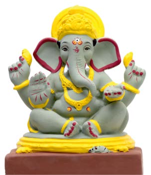 Eco-Friendly 12" Ganesh Immersion Idol Yellow Red 300019